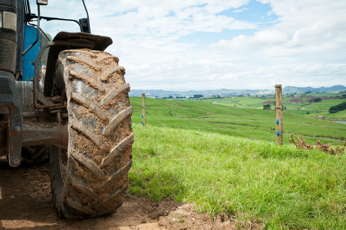 Tractor wheel and pastures